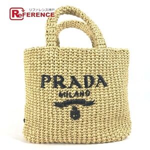 PRADA crochet triangular lettering tote bag basket handbag